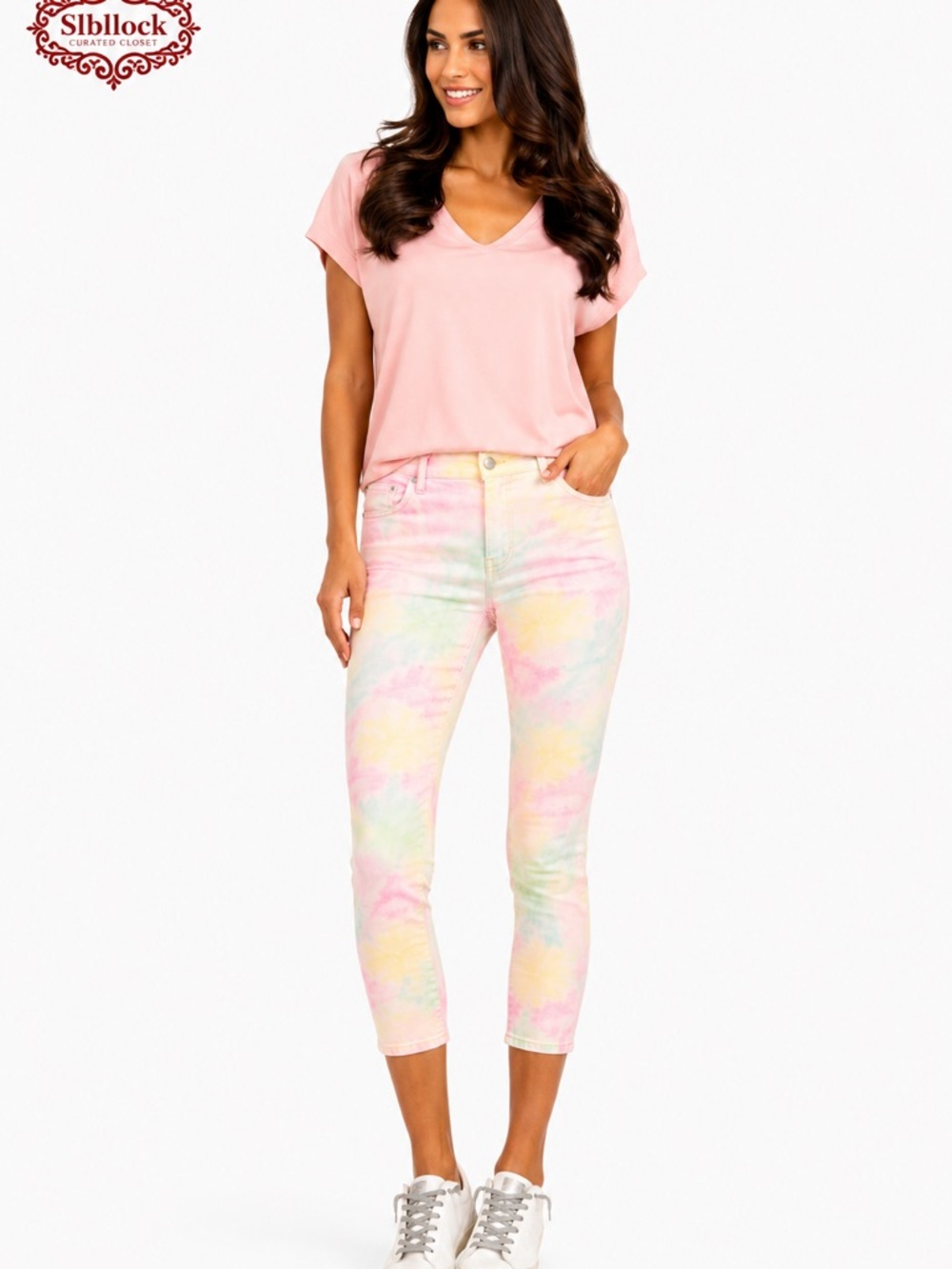 NWT HUE Pastel Tie-Dye High Rise Denim Capri Jeans Size L
